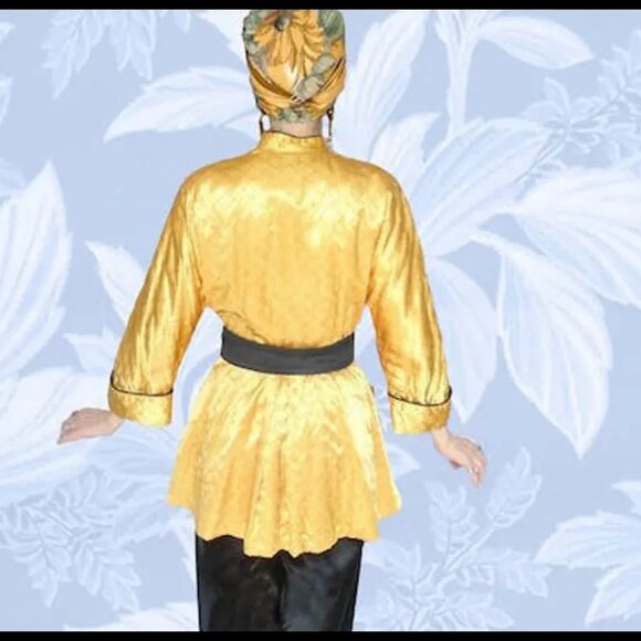 Vintage Satin Lounge Jacket, Quilted Smoking Robe, 1940s 40s Forties - Picture 2 of 14